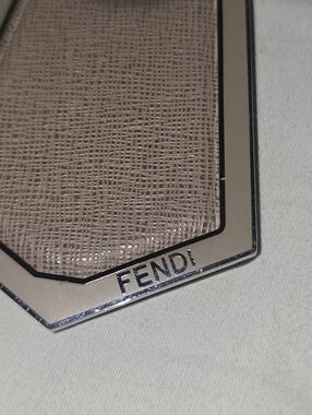 Fendi Beige Canvas Shield Bag Charm Luggage Tag Silver Tone Logo